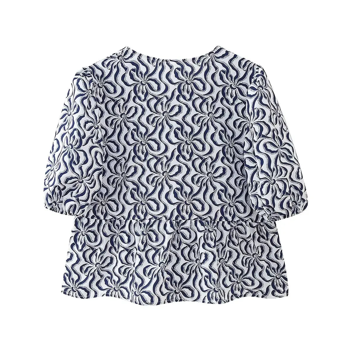 Leopard Blouse Puff Sleeve Crop Top Women&