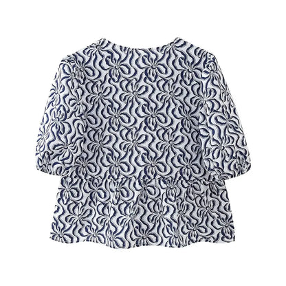 Leopard Blouse Puff Sleeve Crop Top Women&