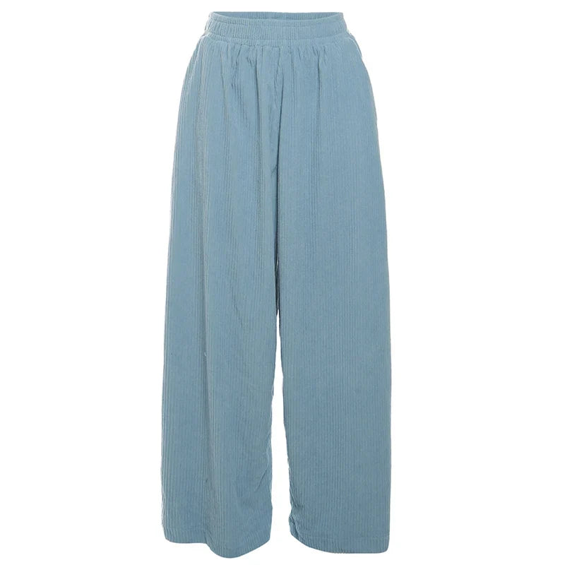 Basic Pocket High Waist Trousers Corduroy Streetwear Long Bottoms