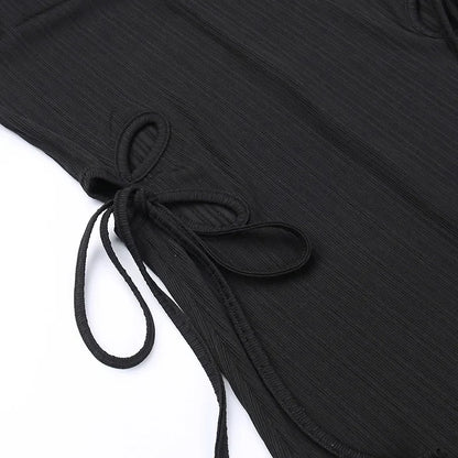 Knitted Long Sleeve Slim Mini Fairycore Slash Neck Dress