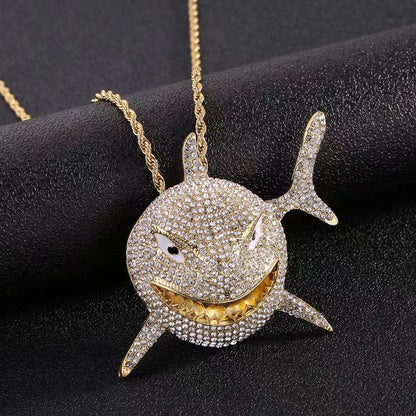 Hip Hop Fierce Shark Inlaid Zircon Pendant Charm Trend Necklace