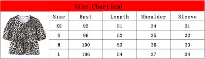 Leopard Blouse Puff Sleeve Crop Top Women&