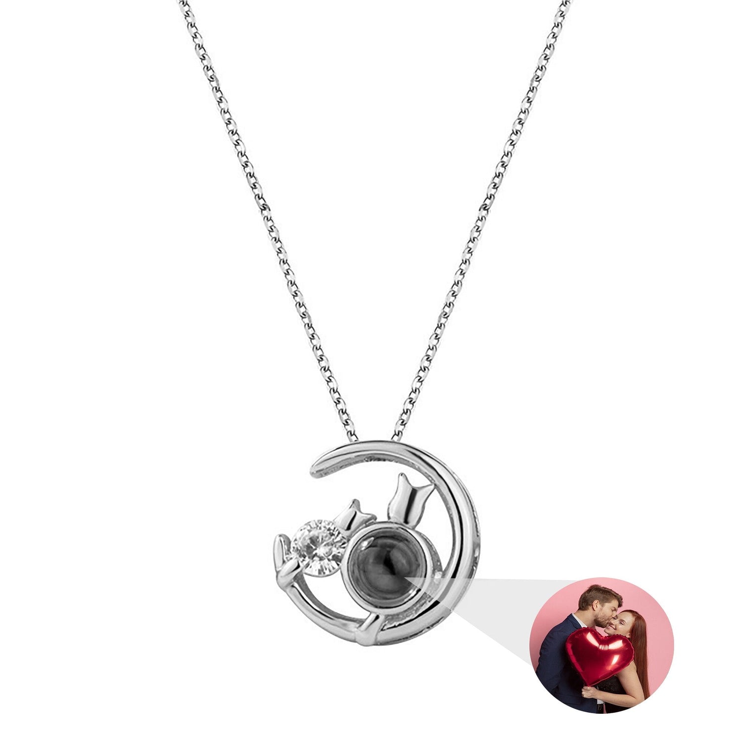 Moon Cat with customizable photos Projection Necklace  Pendant Jewelry