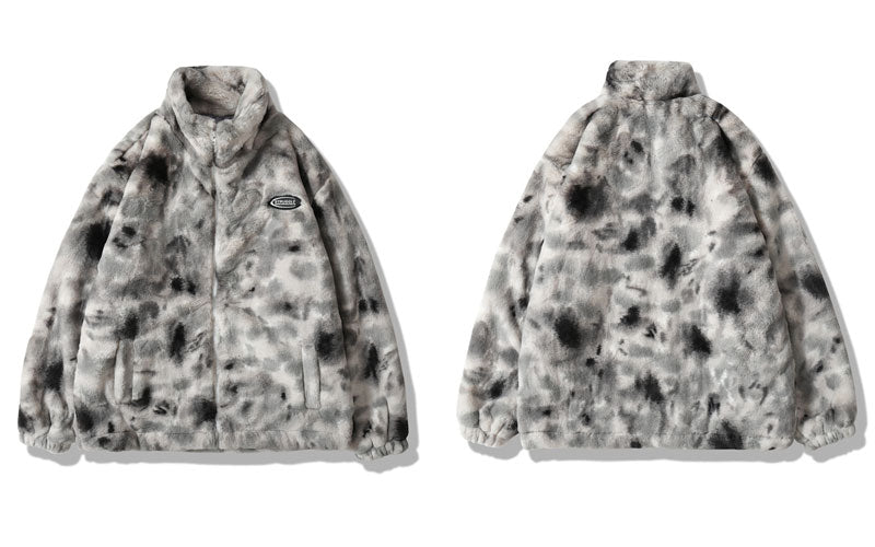 Hip Hop Jacket Streetwear Tie Dye Heart Fuzzy Jackets Warm Coats