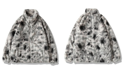 Hip Hop Jacket Streetwear Tie Dye Heart Fuzzy Jackets Warm Coats