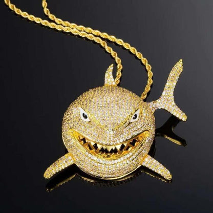 Hip Hop Fierce Shark Inlaid Zircon Pendant Charm Trend Necklace
