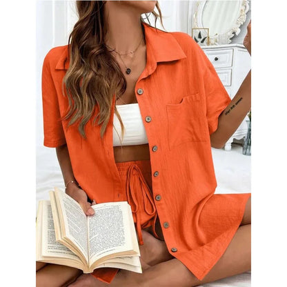 Solid Color Casual Loose Short Pants Sets For Women