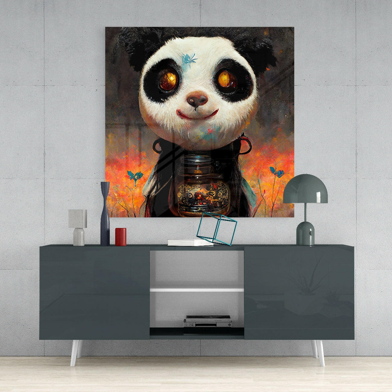 Panda Cup Glass Wall Art  || Designer Collection