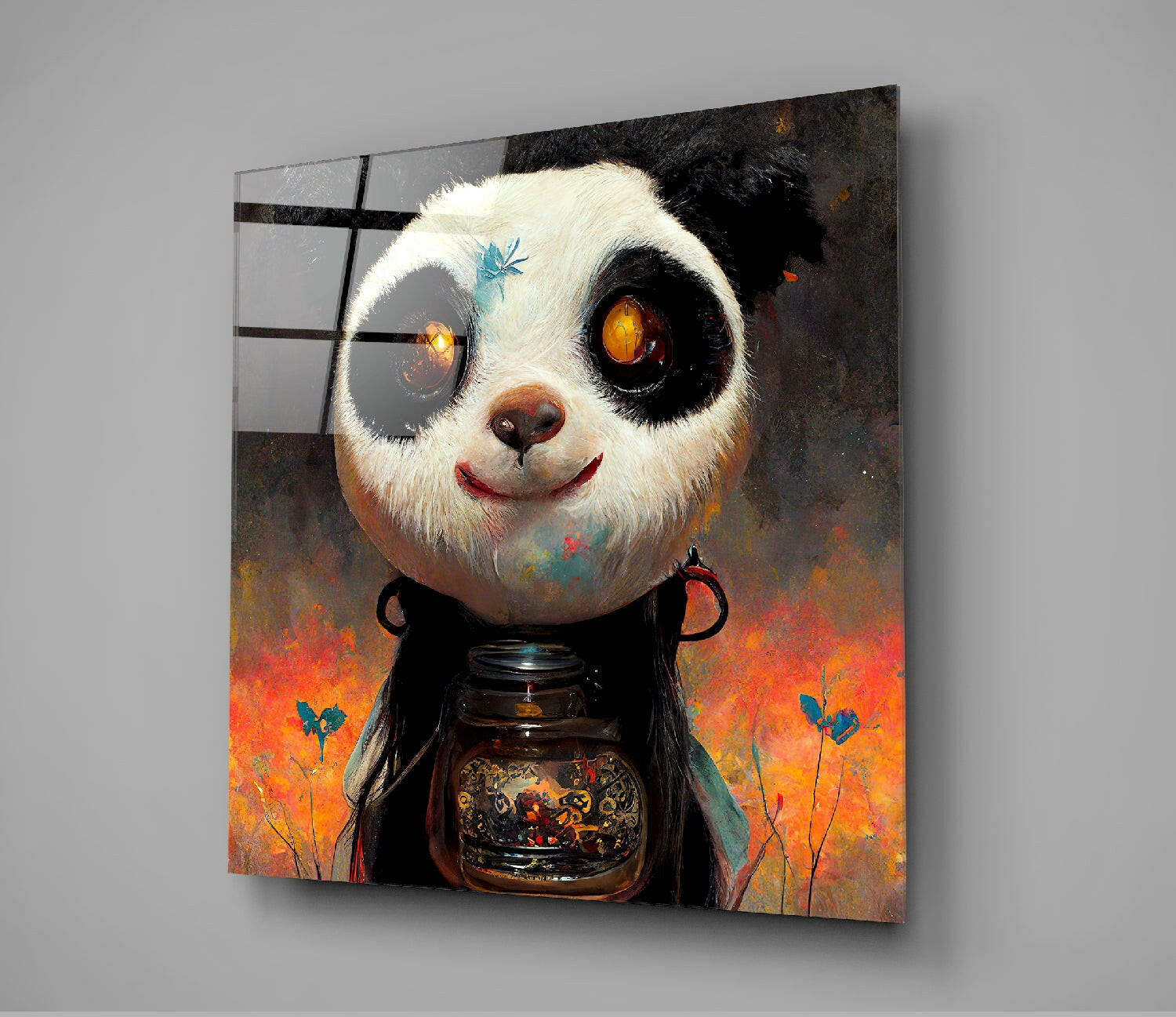 Panda Cup Glass Wall Art  || Designer Collection