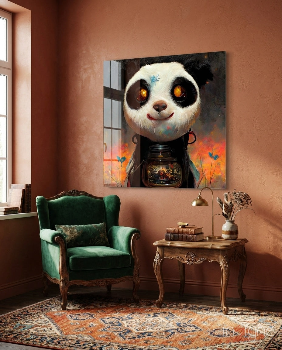 Panda Cup Glass Wall Art  || Designer Collection