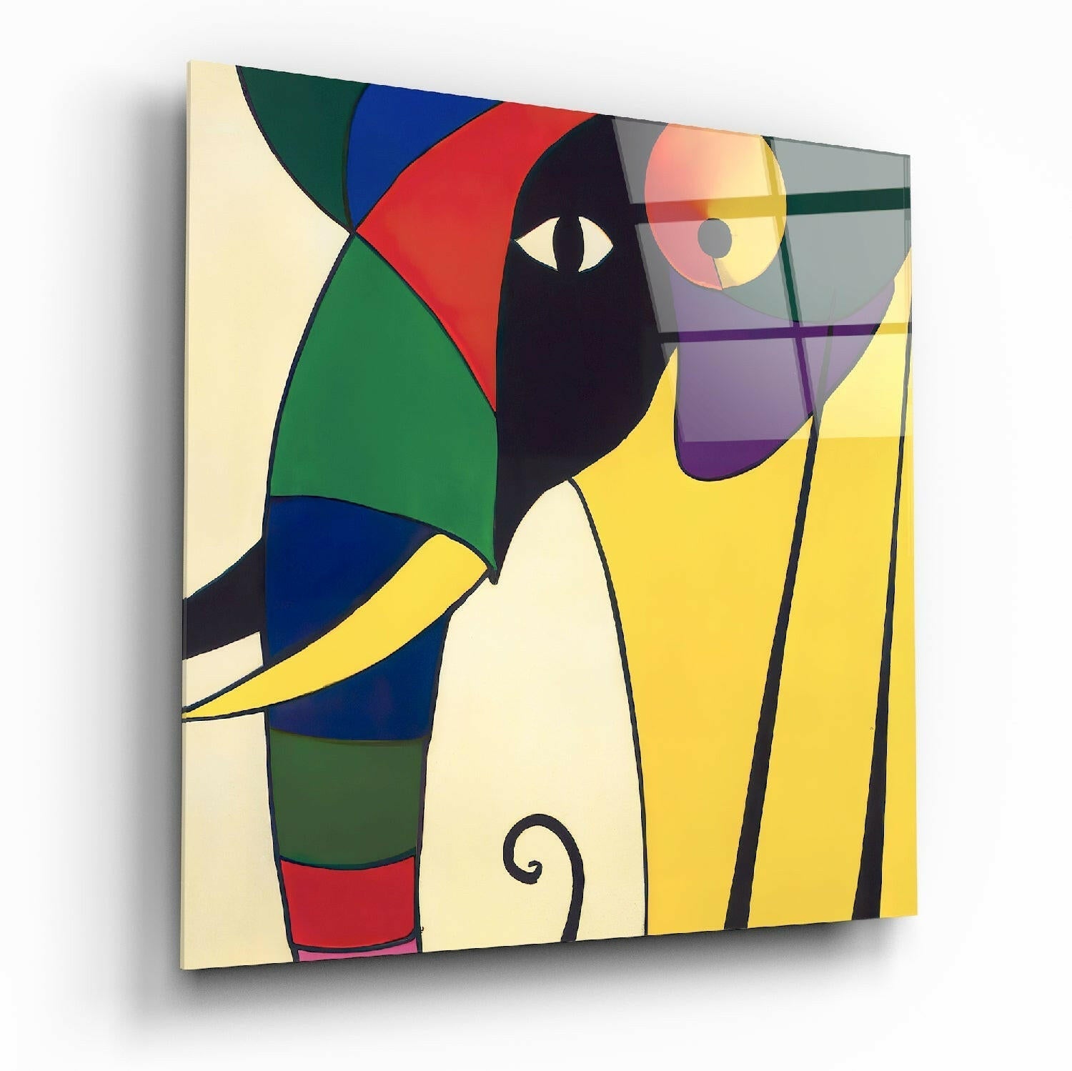 Cubist Yellow And Green Elephant Glass Wall Art