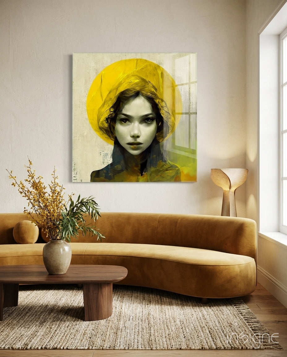 Yellow Hat Glass Wall Art  || Designer Collection
