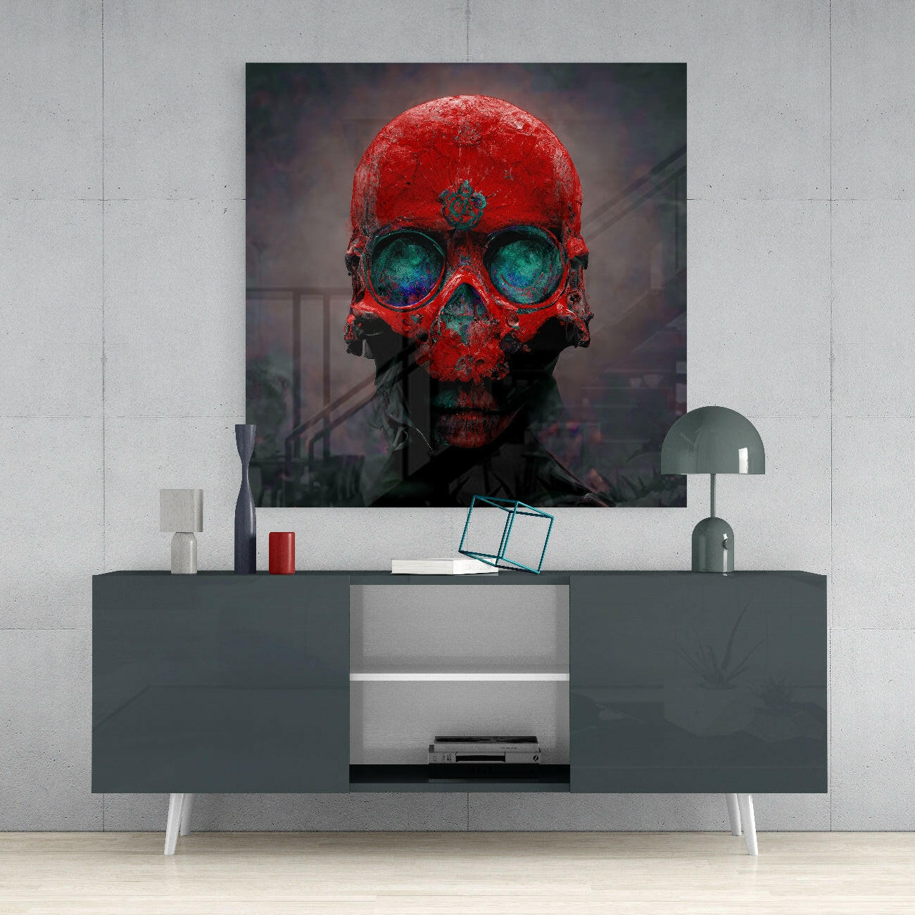 Red Head Glass Wall Art  || Designer Collection