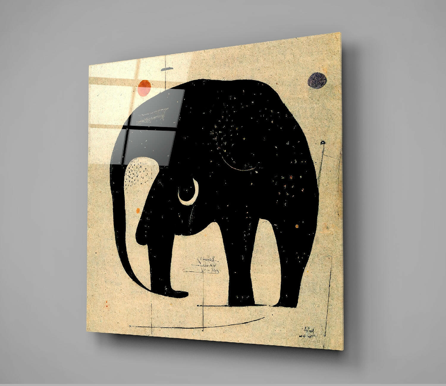 Minimalist Black Elephant On Beige Glass Wall Art