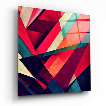 Crimson Teal Angular Triangle Shards Glass Wall Art