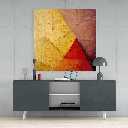 Ochre and Red Angular Aged Wall Glass Wall Art