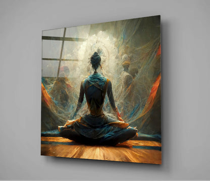 Lotus Meditation With Ghostly Auras Glass Wall Art