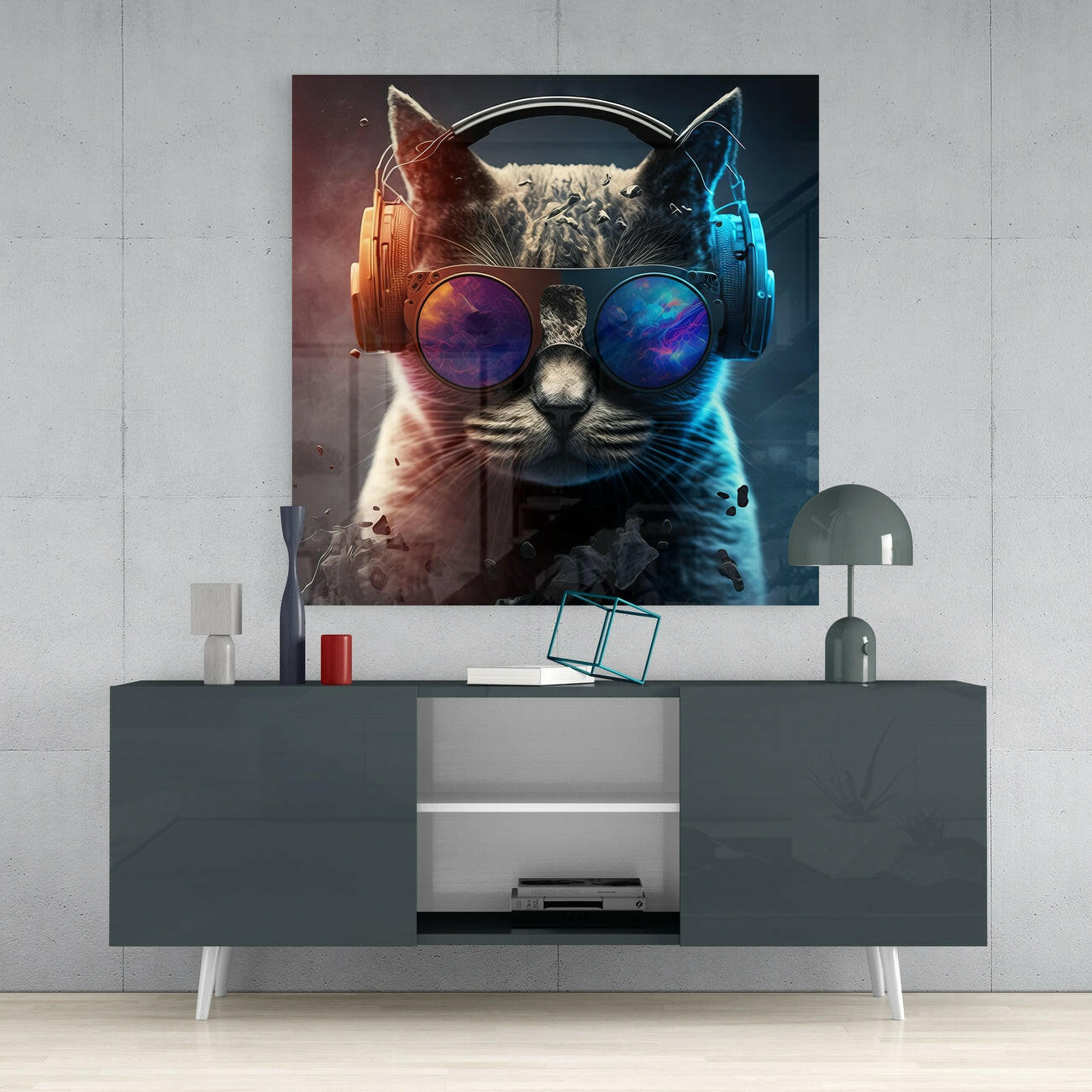 Punky Cat Glass Wall Art  || Designer Collection