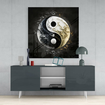 Marbled Black White Yin Yang Glass Wall Art