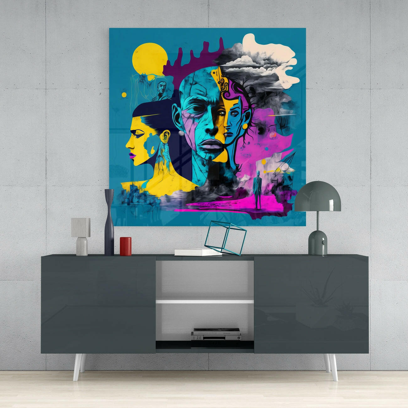 Layered Cubist Faces Sun Glass Wall Art