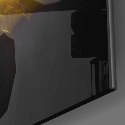 Glowing Yellow Neon Wings Girl Glass Wall Art
