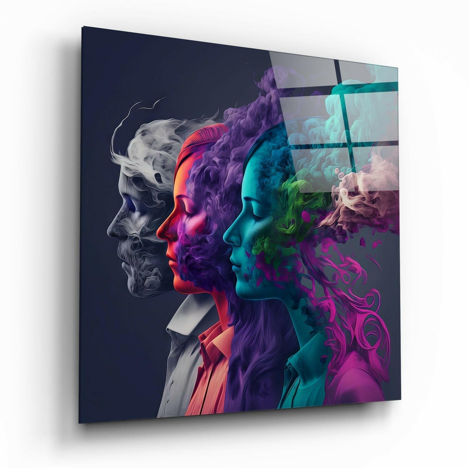 Four Profiles Purple Smoke Hair Glass Wall Art