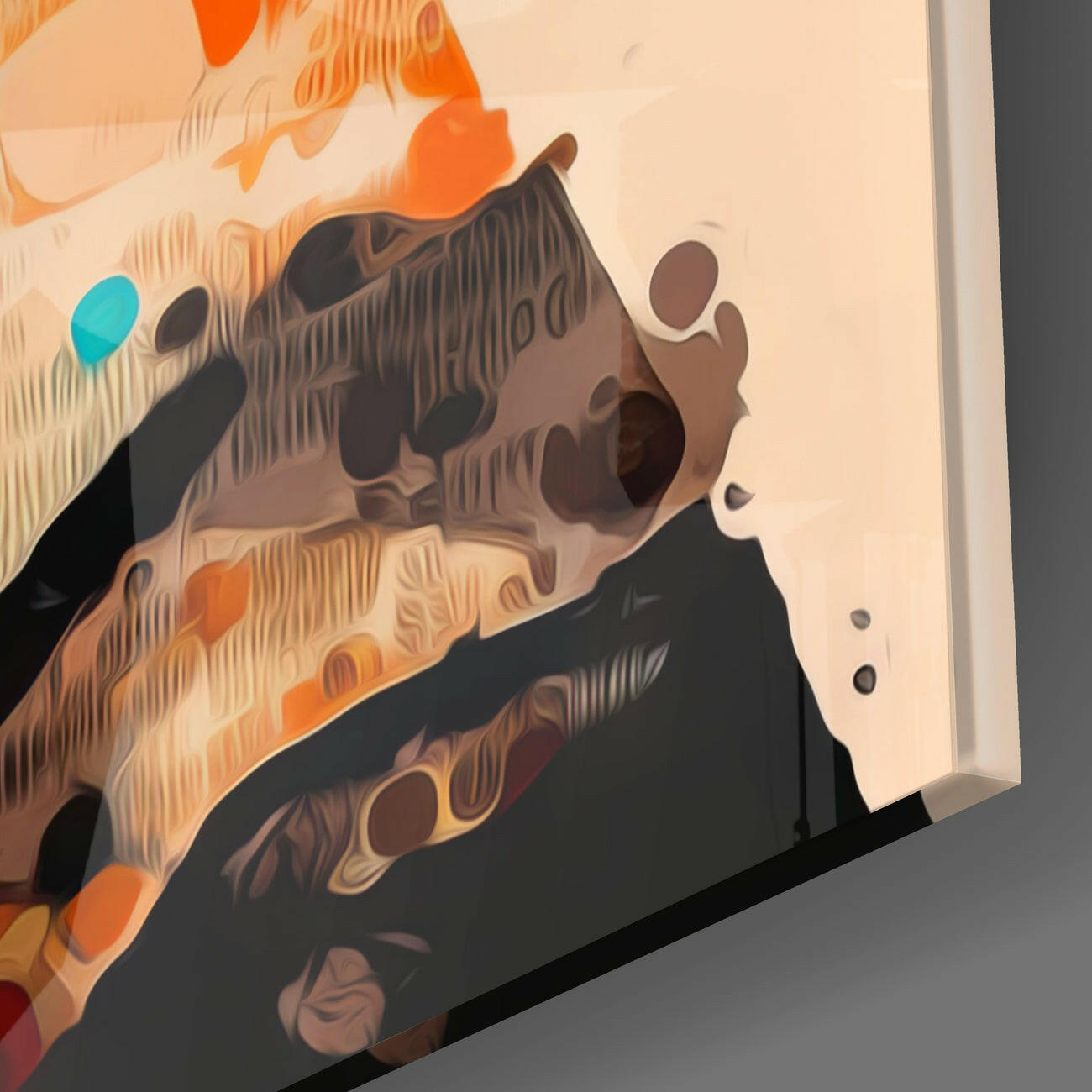 Teal and Orange Splatter Woman Portrait Glass Wall Art