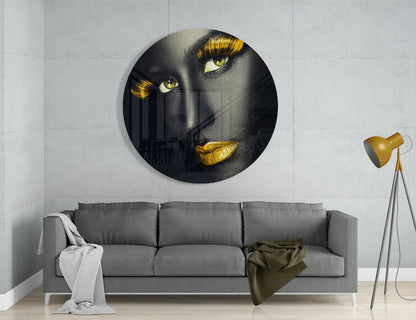 Golden Lashes and Lips Gray Face Glass Wall Art