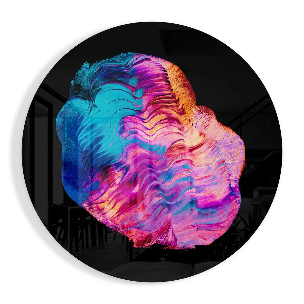 Neon Pink Blue Fluid Wave Glass Wall Art