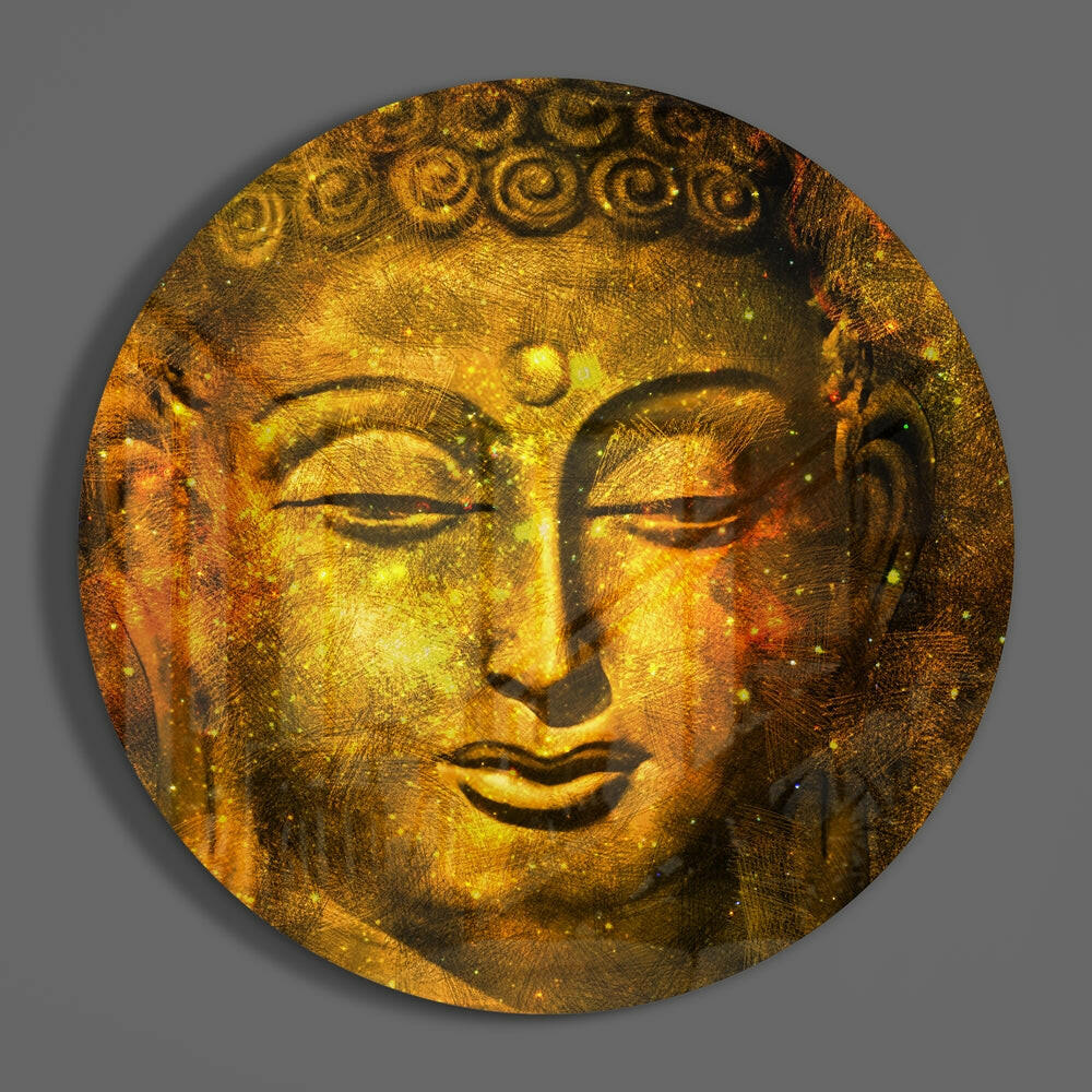 Golden Buddha Face Glass Wall Art
