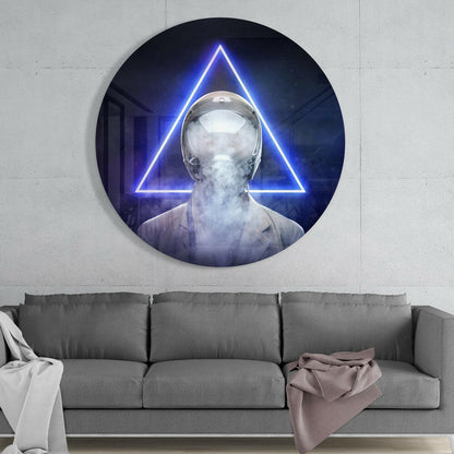 Blue Neon Triangle Smoke Helmet Glass Wall Art