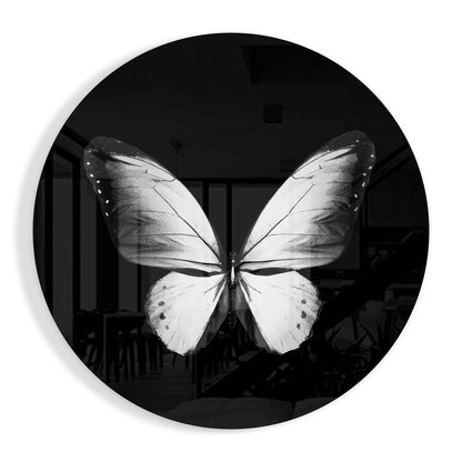 White Butterfly on Black Glass Wall Art