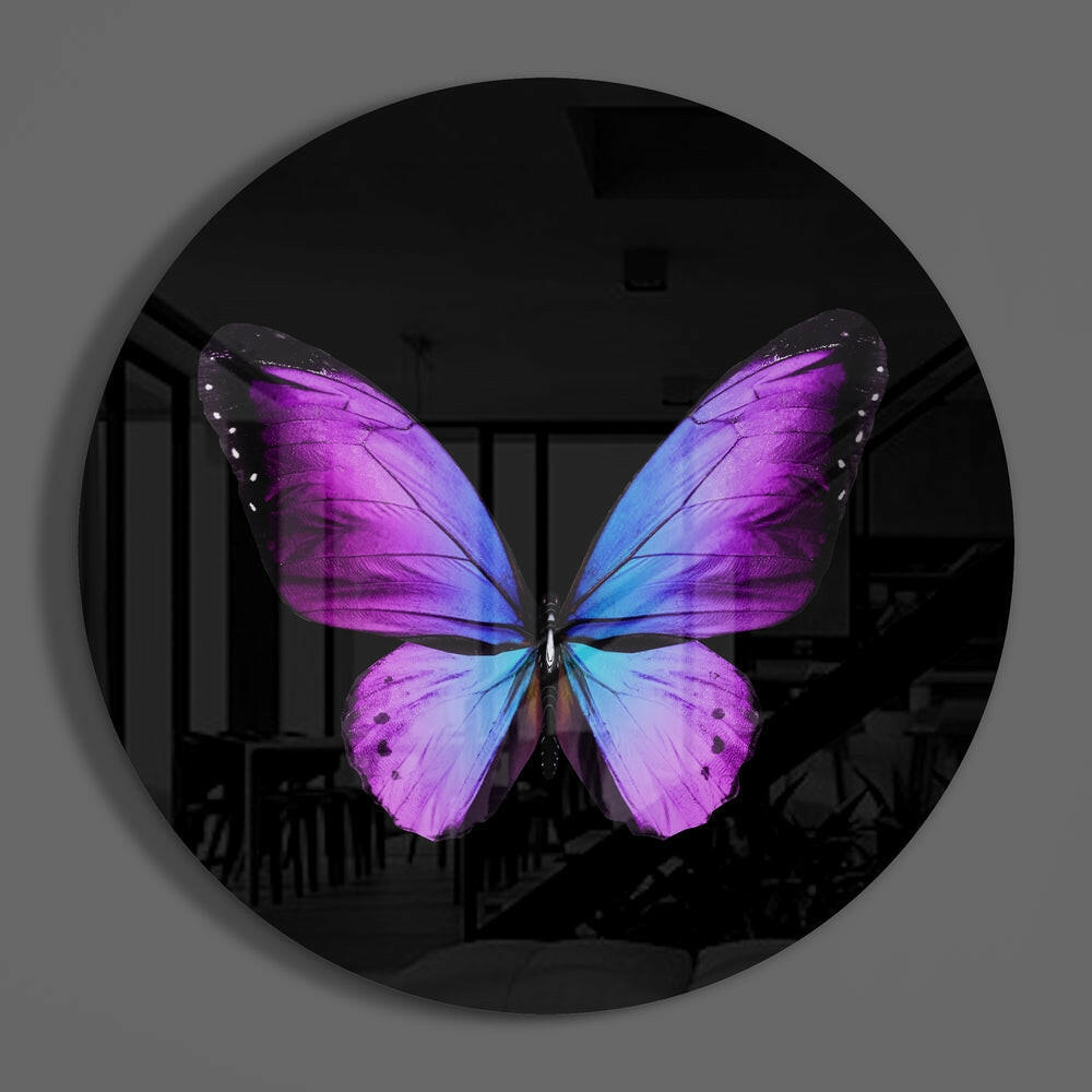 Purple Butterfly on Black Glass Wall Art