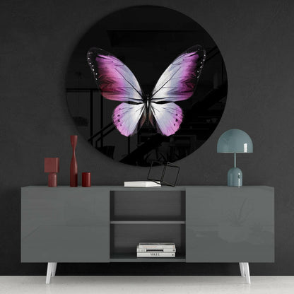 Pink Butterfly on Black Glass Wall Art