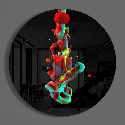 Red Teal Liquid Ink Drop Glass Wall Art