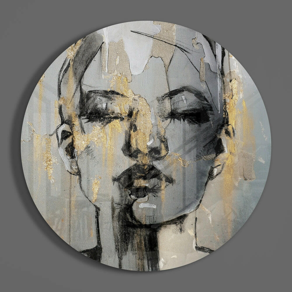 Gold Leaf Charcoal Face Study Glass Wall Art