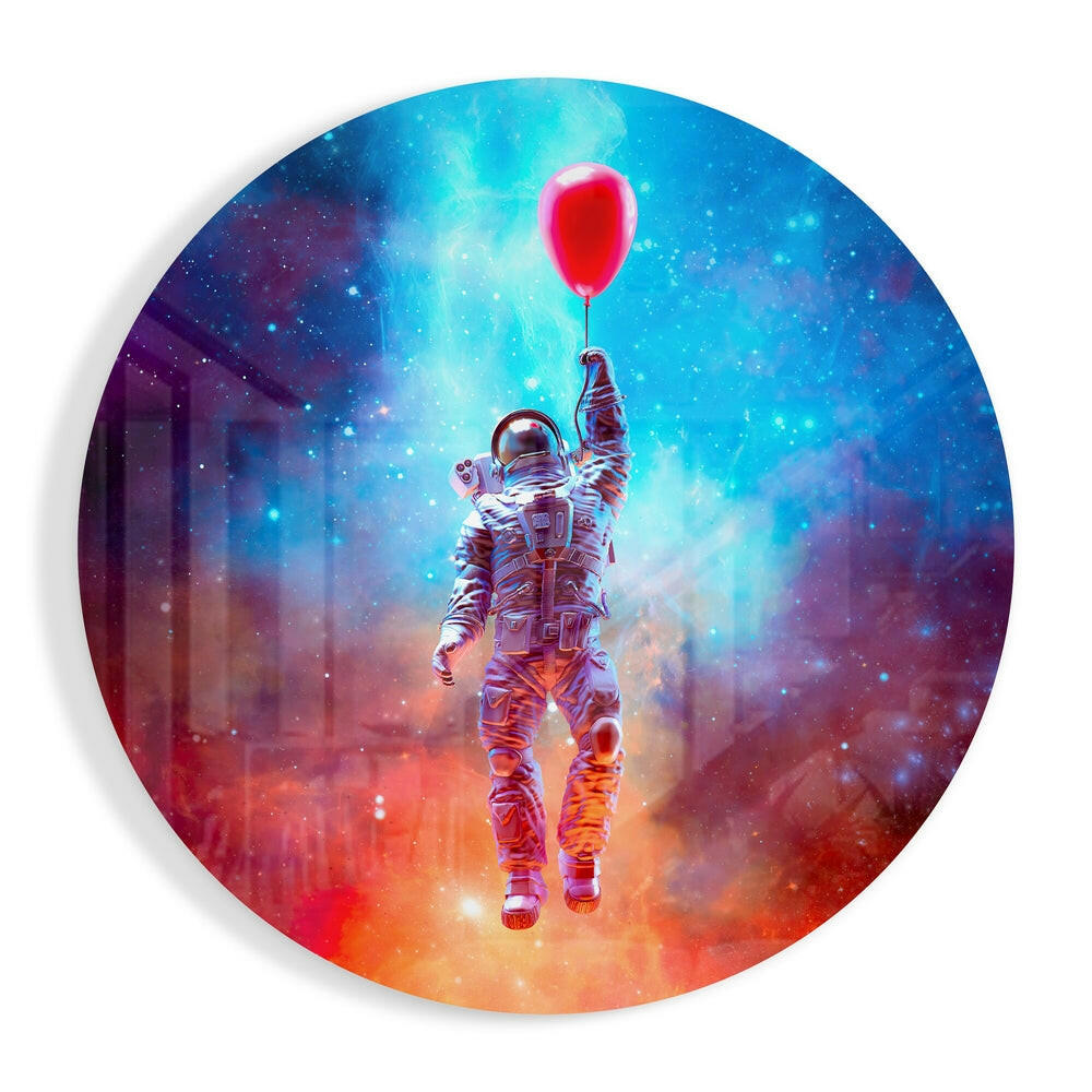 Red Balloon City Astronaut Glass Wall Art