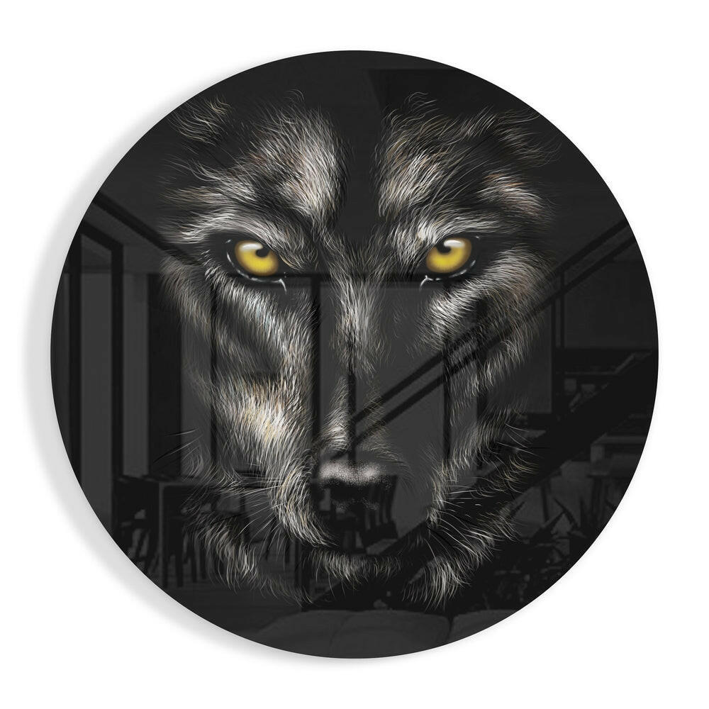 Glowing Eyed Wolf Circle Glass Wall Art