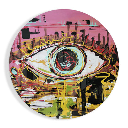 Round Pink Graffiti Scribble Eye Glass Wall Art