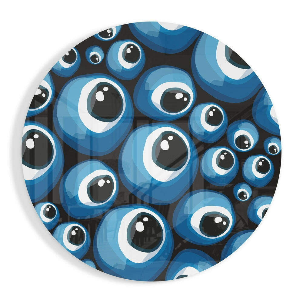 Blue Evil Eye Bead Cluster Pattern Glass Wall Art
