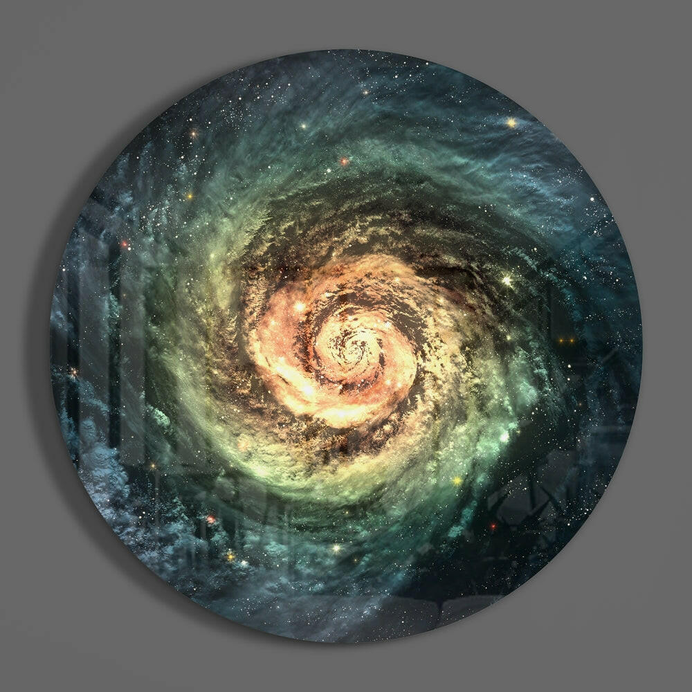 Teal Spiral Galaxy Glass Wall Art