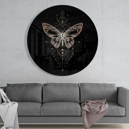 Golden Geometric Butterfly Glass Wall Art