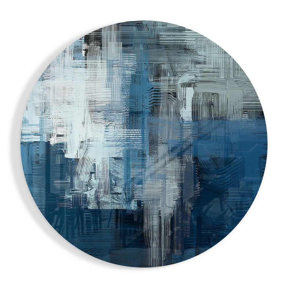 Blue Gray Woven Crosshatch Glass Wall Art