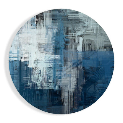 Blue Gray Woven Crosshatch Glass Wall Art