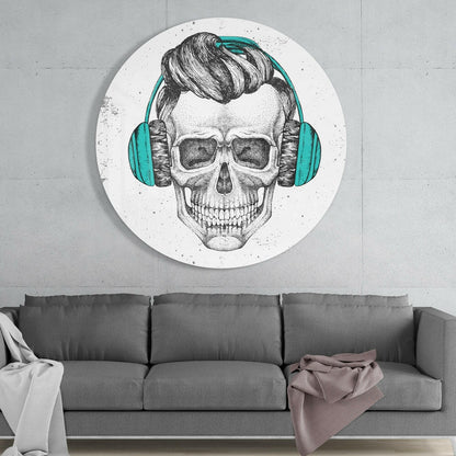 Teal Headphones Hipster Skull Glass Wall Art