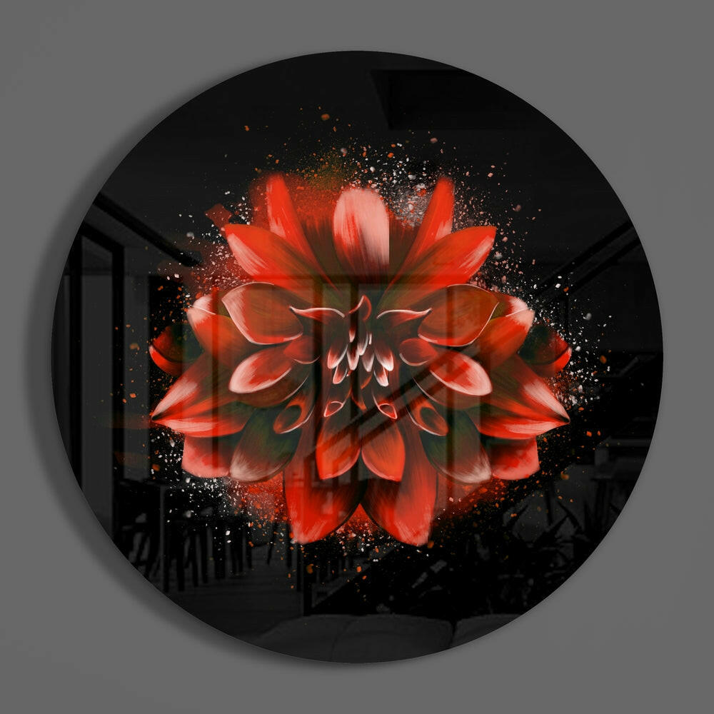 Red Splatter Dahlia Glass Wall Art