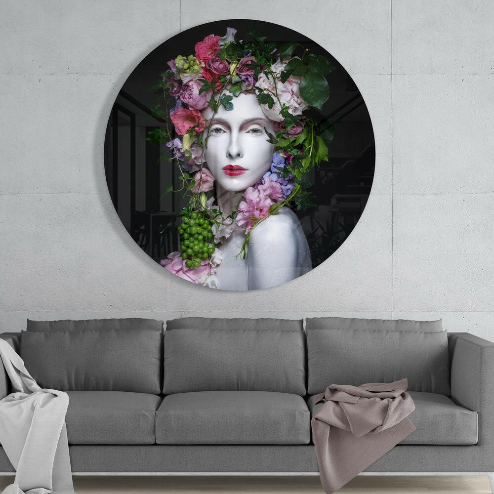 Rose Headdress Pale Portrait Woman Glass Wall Art