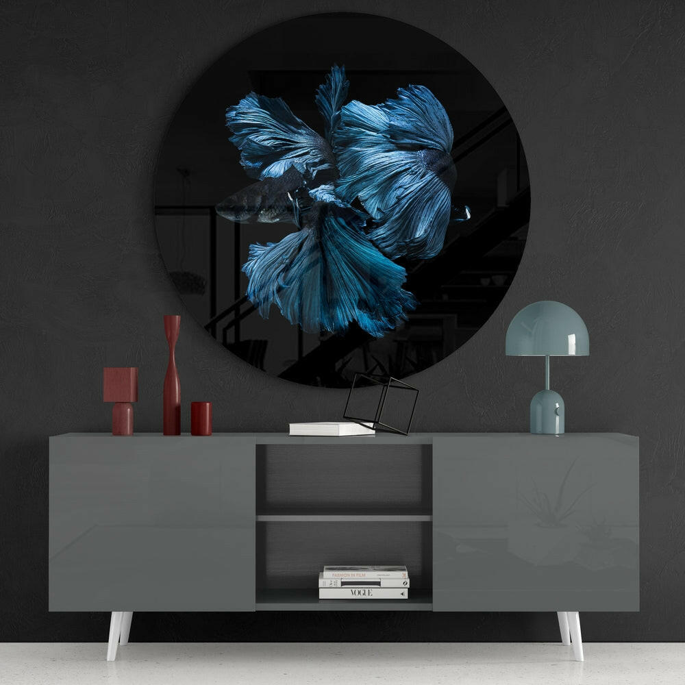 Blue Betta Fish Flowing Fins Glass Wall Art