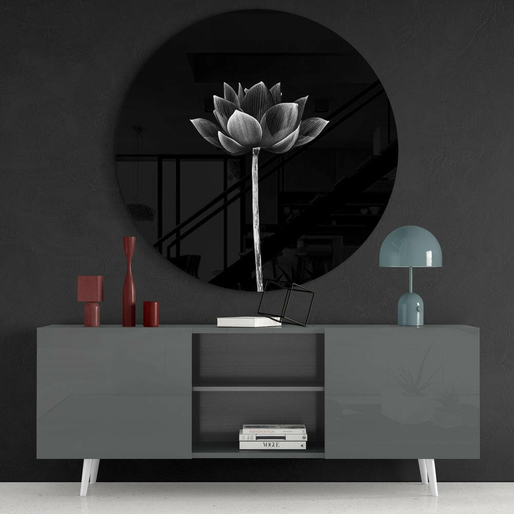 Upright Monochrome Lotus Glass Wall Art