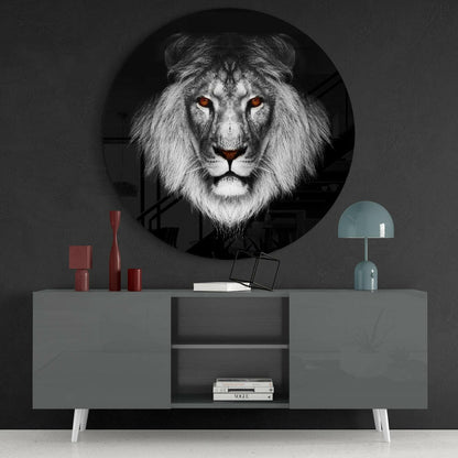 Amber Eyed Round Lion Face Glass Wall Art